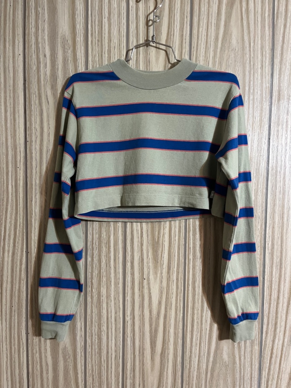 TNA Striped Cropped Long-Sleeve Top in Green , Blue & Orange